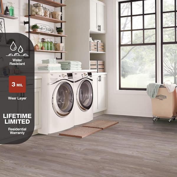 Almond Oak 3 MIL x 6 in. W x 36 in. L Peel and Stick Water Resistant Vinyl Tile Flooring 36 sq. ft./CTN
