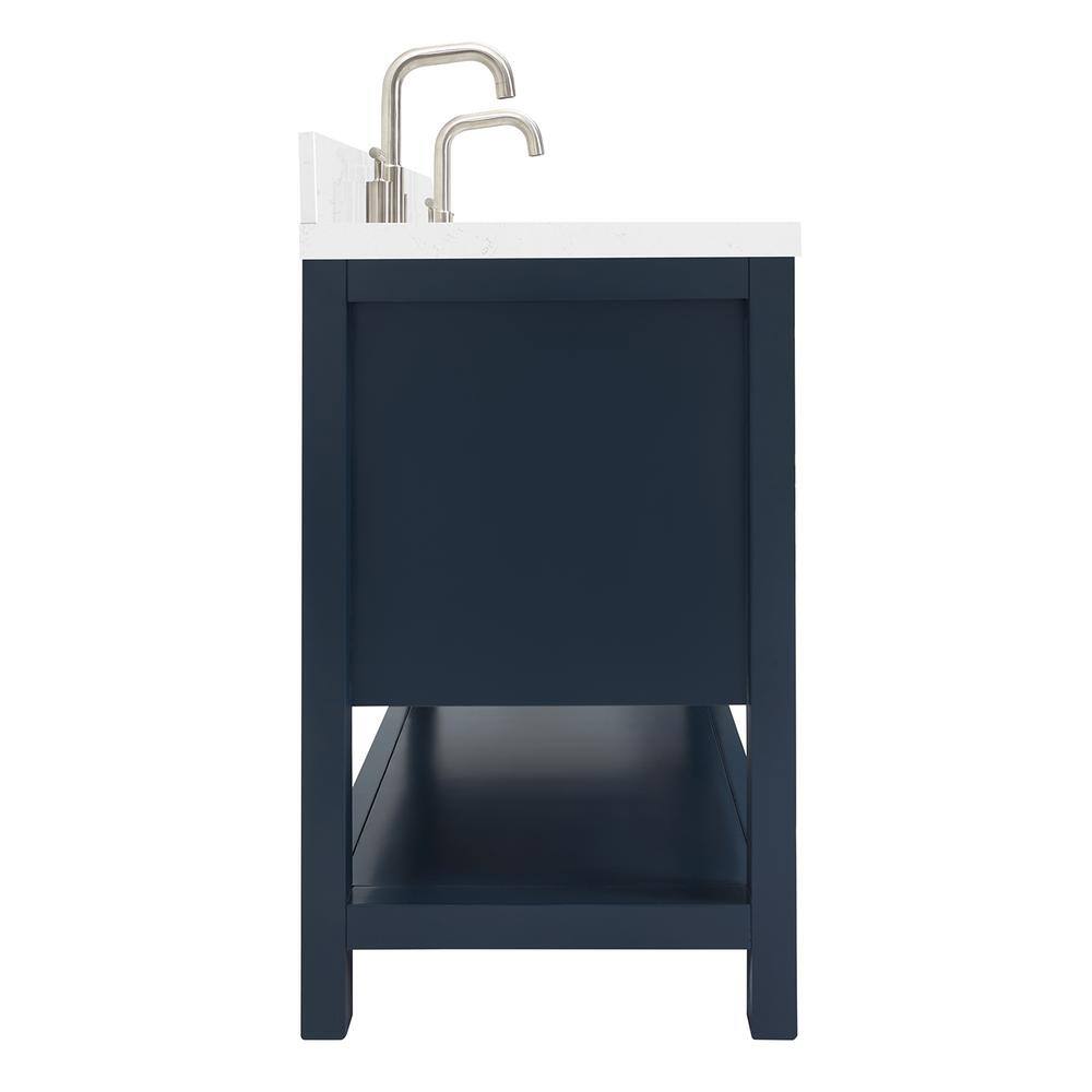 Midnight Blue Solid Wood Double Sink Freestanding Vanity with Quartz Top