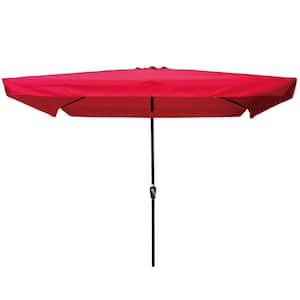 10 ft. Powder Coated Steel Rectangular Market Outdoor Patio Umbrella in Red with Crank Button Tilt System