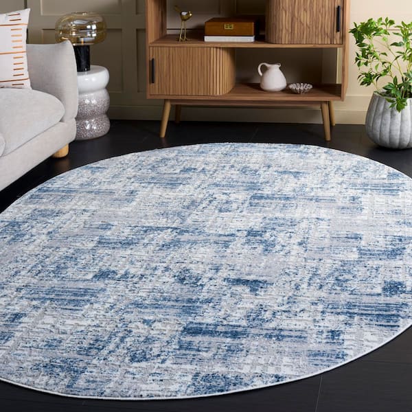 Amelia 6 ft. x 8 ft. Oval Blue/Gray Distressed Geometric Area Rug