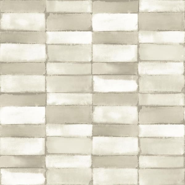 A-Street Prints Braden Tile Beige Metallic Paper Wallpaper Sample