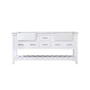 Timeless Home 72 in. W x 22 in. D x 34.13 in. H Double Bathroom Vanity Side Cabinet in White with White Marble Top