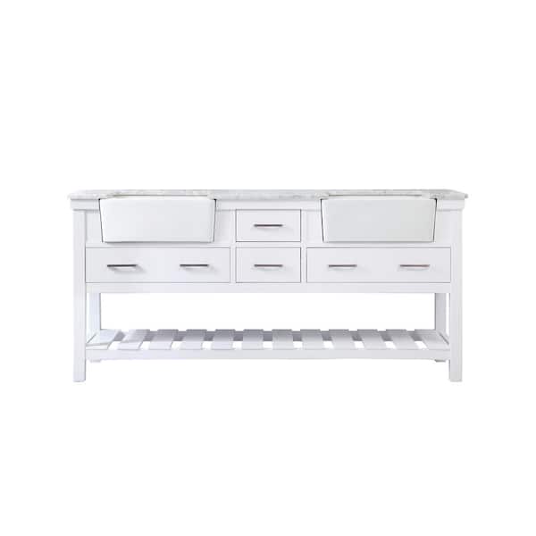 Unbranded Timeless Home 72 in. W x 22 in. D x 34.13 in. H Double Bathroom Vanity Side Cabinet in White with White Marble Top