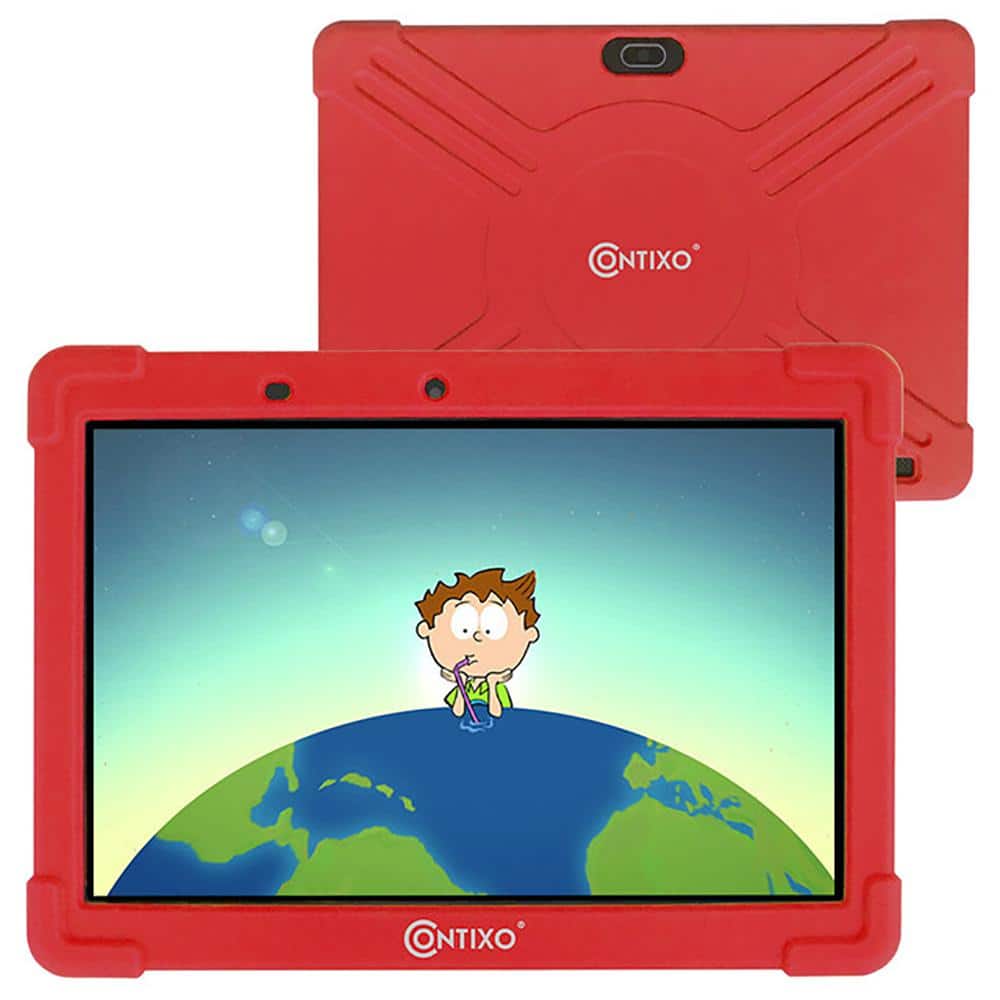 CONTIXO 10 in. IPS Display Kids Tablet, 2 GB, 16 GB Android 10, Parental Control, Pre-Loaded Apps, WiFi, Child-Proof Case in Red