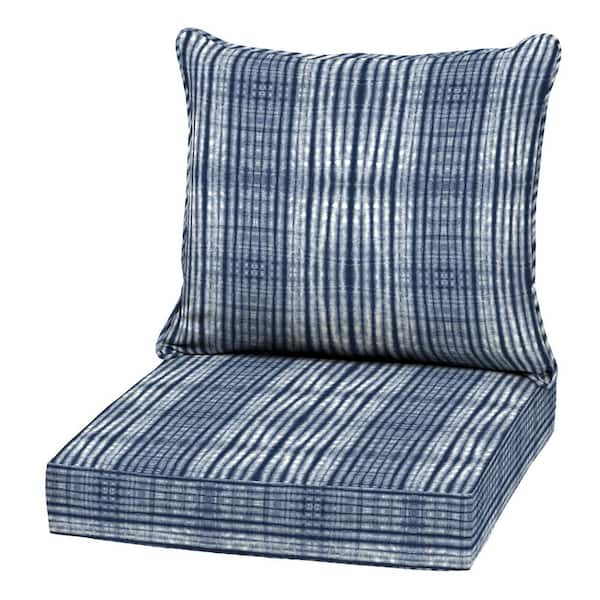 22  in. x 24 in. 2-Piece Deep Seating Outdoor Lounge Chair Cushion, Blue Shibori Stripe