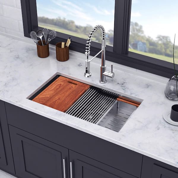 33 in. L x 19 in. W Undermount Single Bowl 16-Gauge Stainless Steel Kitchen Sink in Brushed Nickel