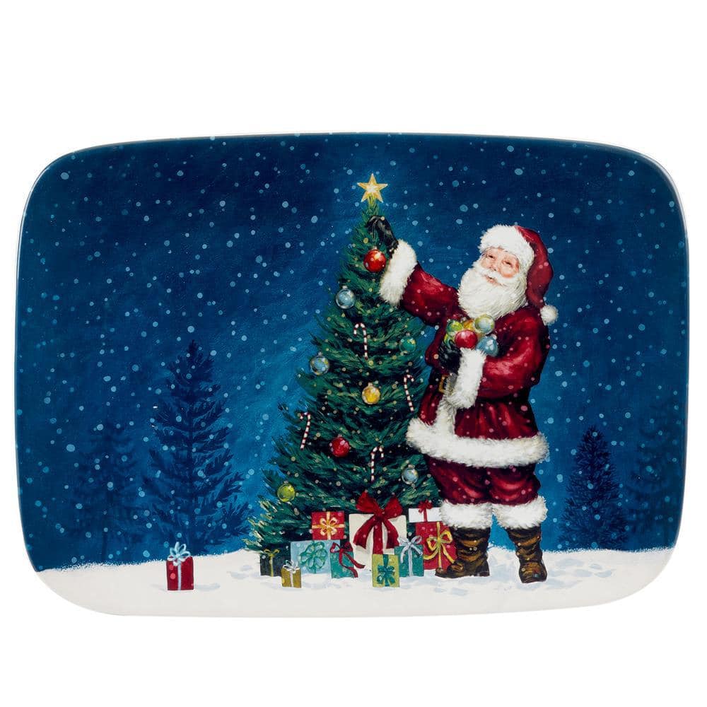  10 in. Multi-Colored Earthenware Santa's Secret Rectangular Platter