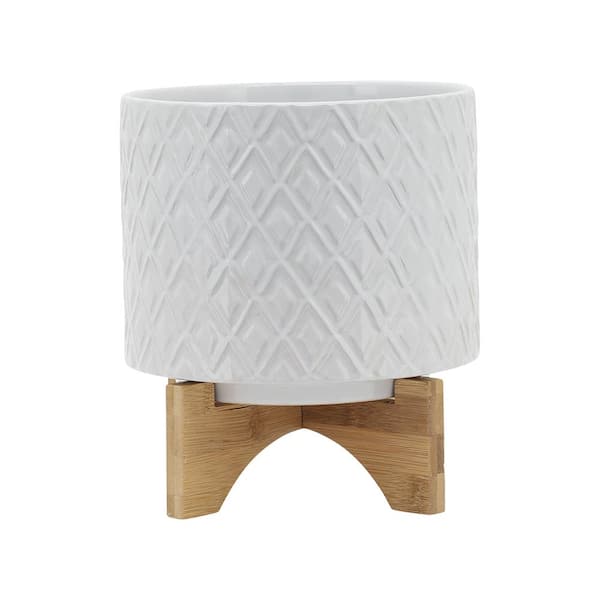 AULEDIO 8 in. White Textured Planter Ceramic Vertical Garden Planter (1-Pack)