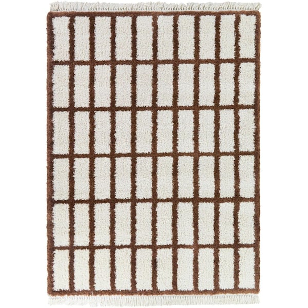 Androla Brown 8 ft. x 10 ft. Boho Grid Shag Area Rug