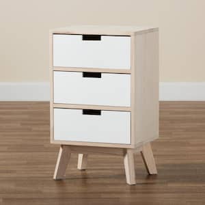 Halian 3-Drawer White and Natural Brown Nightstand (23.2 in. H x 13.8 in. W x 11.8 in. D)