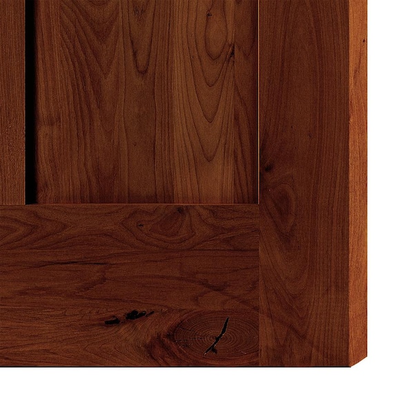 DIY RTA KIT 36in.x80in. Knotty Alder 3-Panel Right-Hand/Inswing Red Chestnut Stain Wood Ready To Assemble Front Door