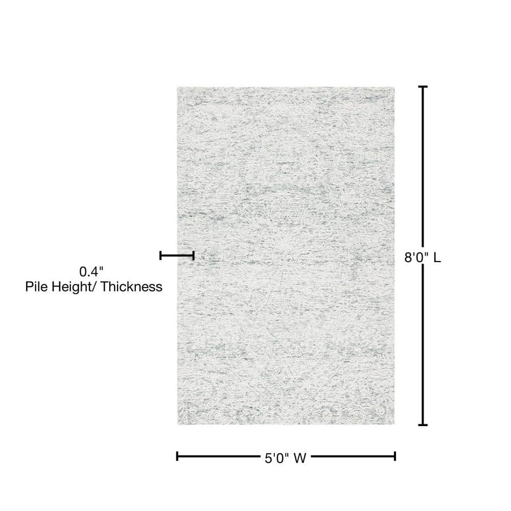 Handmade Gray Floral Wool Rectangular Rug 5' x 8'