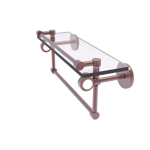 Allied Brass Clearview 16 in. W x 6.7 in. H x 5.8 in. D Brass Rectangular Glass Shelf with Gallery Rail Towel Bar in Antique Bronze