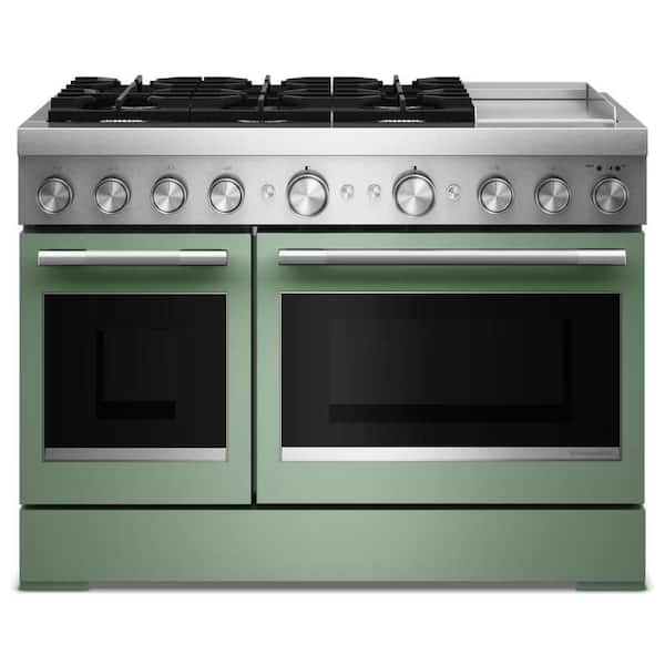 48 in. 6 Burners Freestanding Double Oven Dual Fuel Range in Cardamom with Griddle