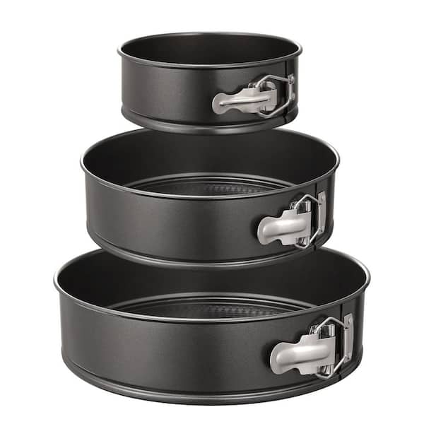 6 in. 8 in. 10 in. Round Stainless Steel Springform Cake Pan Set with Non-Stick Leakproof Coating 3-Pack