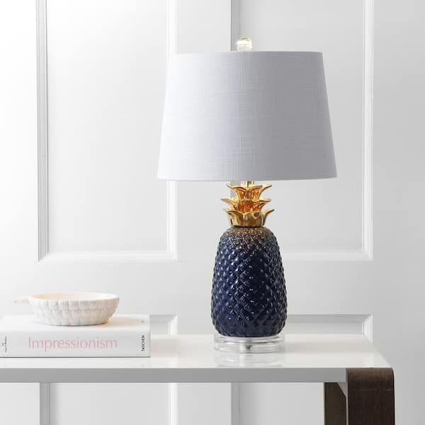 JONATHAN Y Pineapple 23 in. Navy/Gold Ceramic Table Lamp