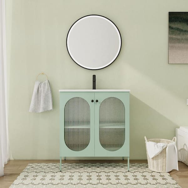 30 in. Freestanding Single Green Bath Vanity with White Ceramic Top Unassembled