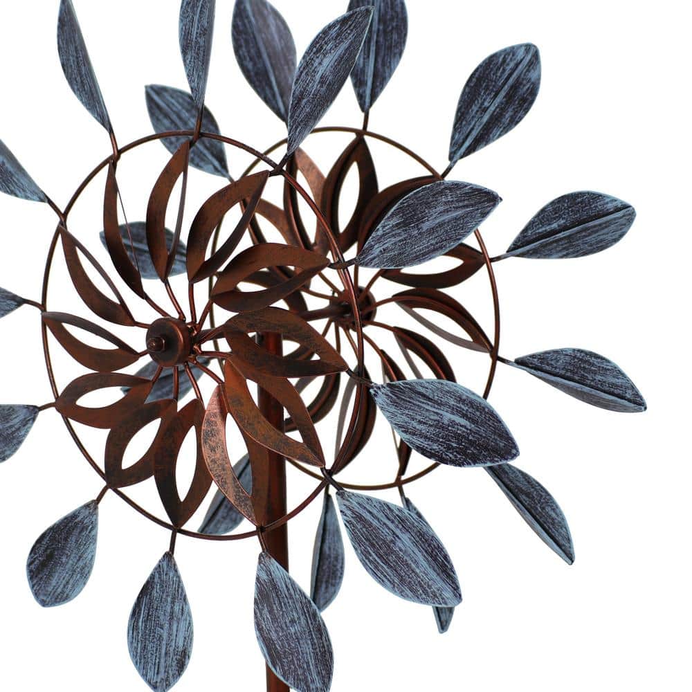 Blue and Brown Iron Dual-Blade Garden Wind Spinner