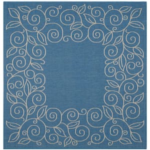 Courtyard Blue/Beige 8 ft. x 8 ft. Square Floral Indoor/Outdoor Patio  Area Rug