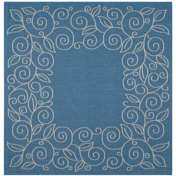 SAFAVIEH Courtyard Blue/Beige 8 ft. x 8 ft. Square Floral Indoor/Outdoor Patio  Area Rug