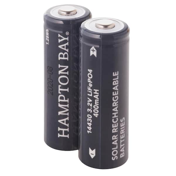 Hampton Bay Lithium Phosphate 400mAh Solar Rechargeable 14430 Batteries (2-Pack)