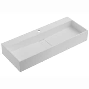 40 in. Wall-Mount or Countertop Bathroom Hidden Drain Sink with Single Faucet Holes in Matte White