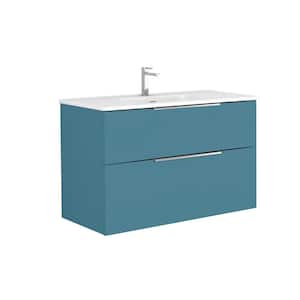 Dalia 40 in. W x 18.1 in. D x 23.8 in. H Single Sink Wall Mounted Bath Vanity in Island Matte with White Ceramic Top