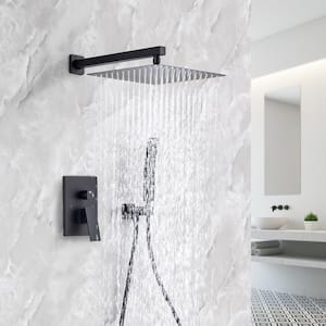 Single-Handle 1-Spray 10 in. Shower Head Square High Pressure Shower Faucet in Matte Black (Valve Included)