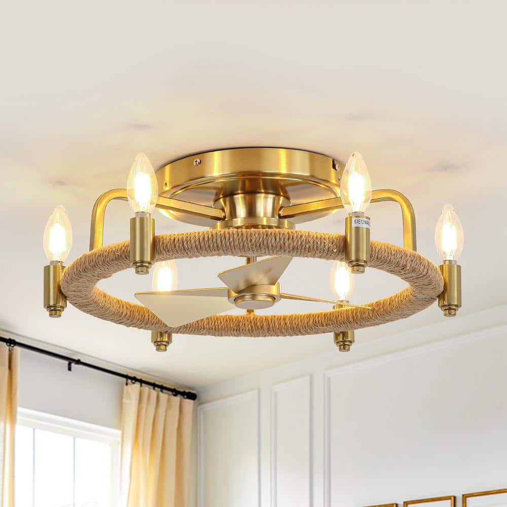 20.3 in. Indoor 6-Light Gold Flush Mount Ceiling Fan with Light Kit and Remote Control price history on PriceWatchPro
