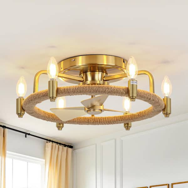 Parrot Uncle 20.3 in. Indoor 6-Light Gold Flush Mount Ceiling Fan with Light Kit and Remote Control