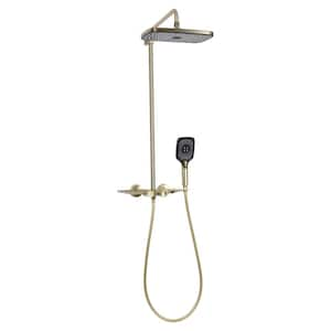 Double Handle 4-Spray Tub and Shower Faucet 1.8 GPM Wall Mounted Exposed Shower System in. Brushed Gold Valve Included