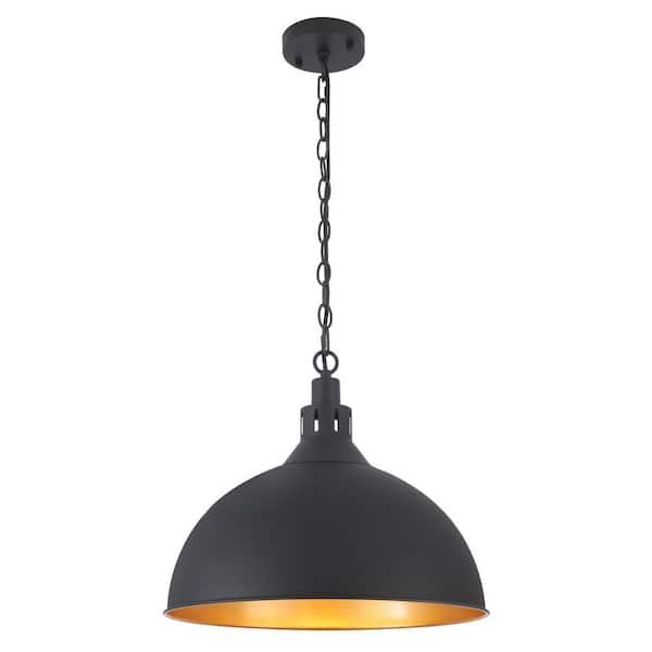 Madison 60 -Watt 1 Light Black Kitchen Island Industrial Large Dome Pendant Light with Metal Shade,No Bulbs Included