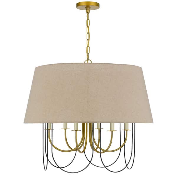Unbranded Eupora 6-Light Antique Brass Metal Circle Chandelier with Burlap Shade