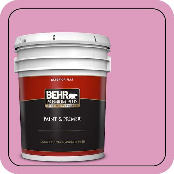 BEHR PREMIUM PLUS 5 gal. #690B-4 Pink Begonia Flat Exterior Paint & Primer