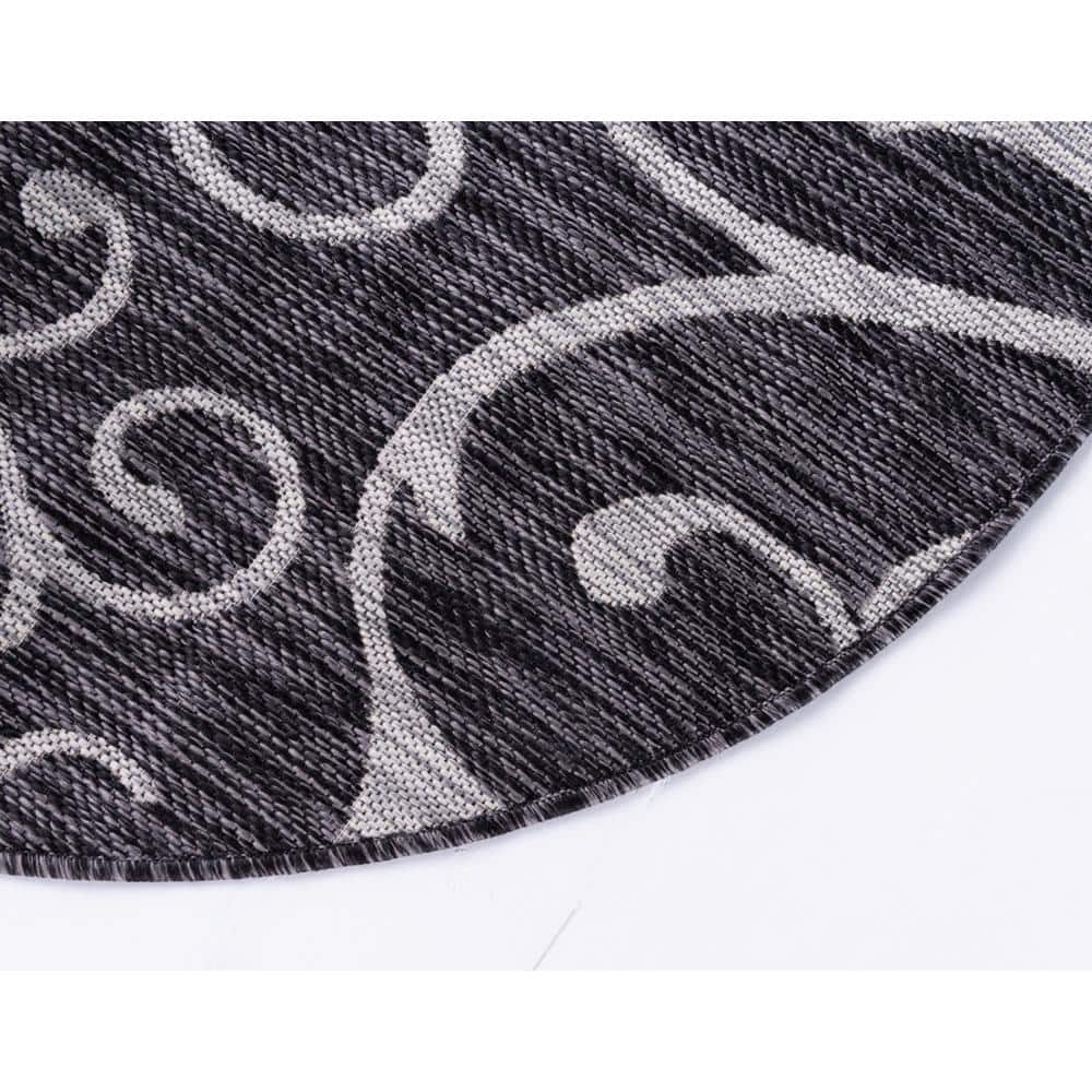 Charcoal Gray Round Stain-Resistant Outdoor Rug