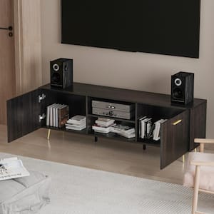 69 in. W Black Wood TV Stand Console Entertainment Center for TV up to 75 in.