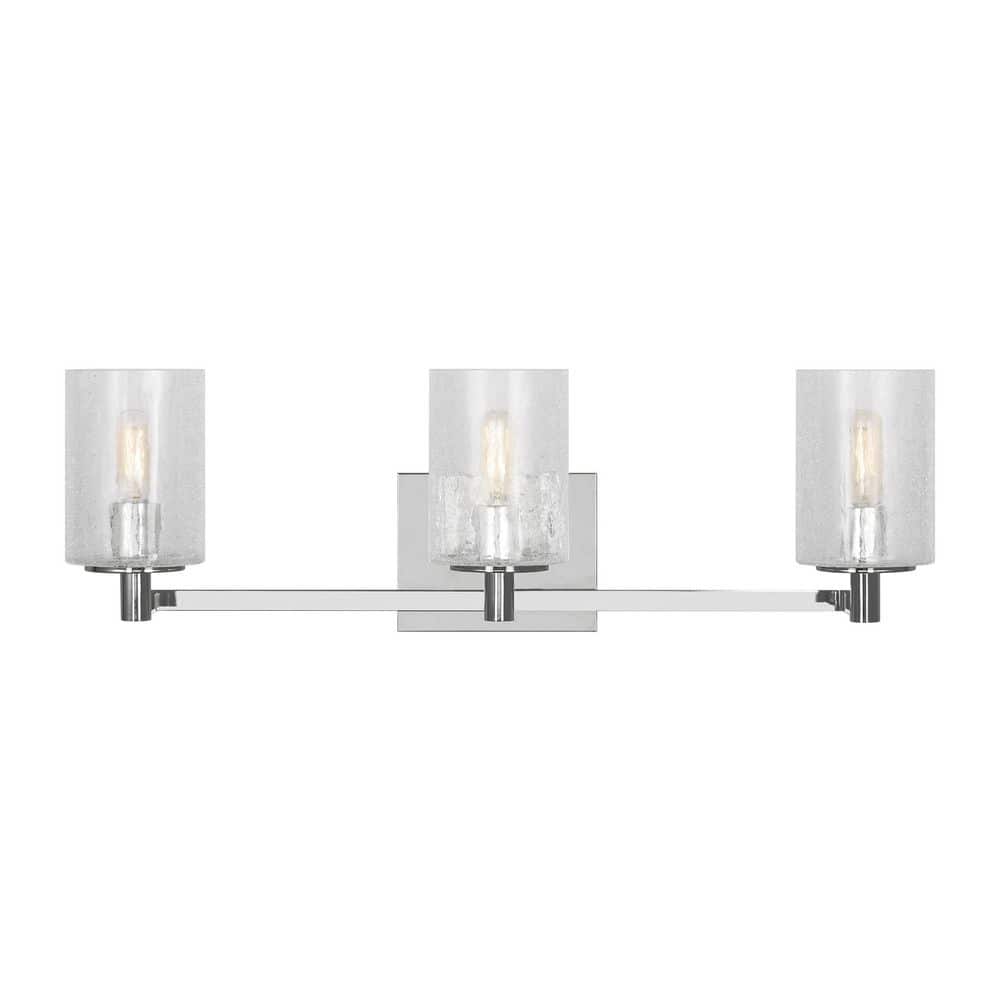Parker 24.625 in. W 3-Light Chrome Bathroom Vanity Light with Clear Crackle Glass Shades and LED Bulbs Included price history on PriceWatchPro