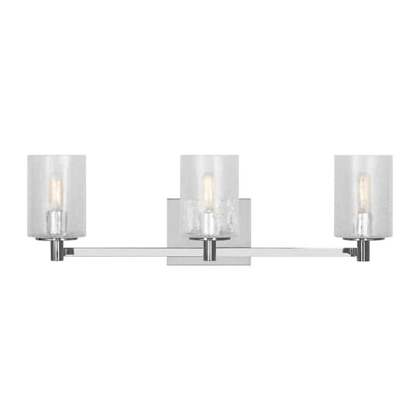 Generation Lighting Parker 24.625 in. W 3-Light Chrome Bathroom Vanity Light with Clear Crackle Glass Shades and LED Bulbs Included
