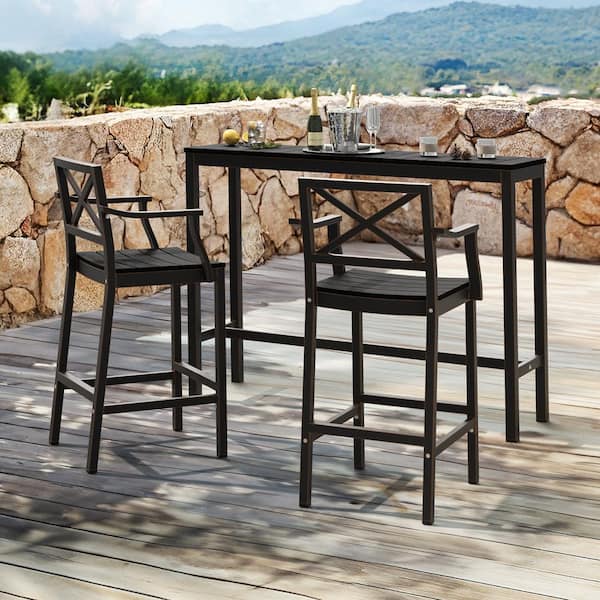 Lue Bona Humphrey 55 In Black Plastic Hdps Outdoor Bar Table Patio