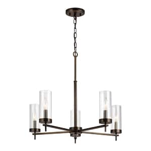 Zire 5-Light Brushed Oil Rubbed Bronze Modern Minimalist Hanging Candlestick Chandelier with Clear Glass Shades