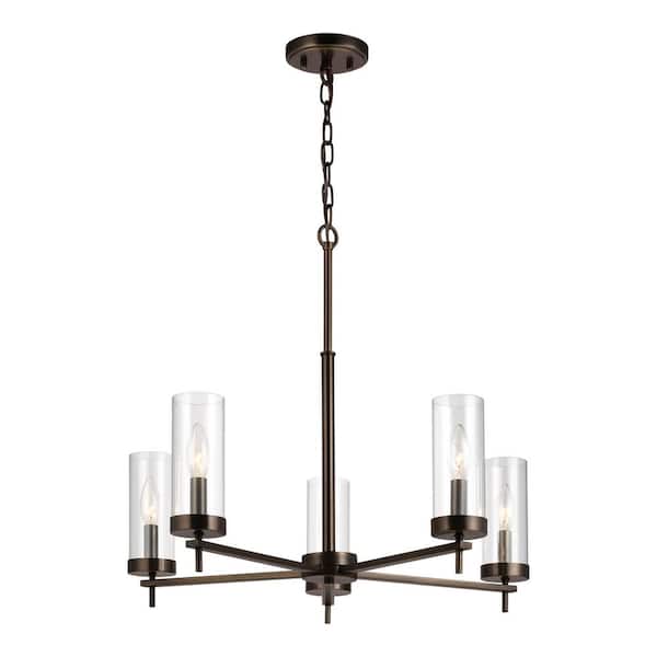 Generation Lighting Zire 5-Light Brushed Oil Rubbed Bronze Modern Minimalist Hanging Candlestick Chandelier with Clear Glass Shades