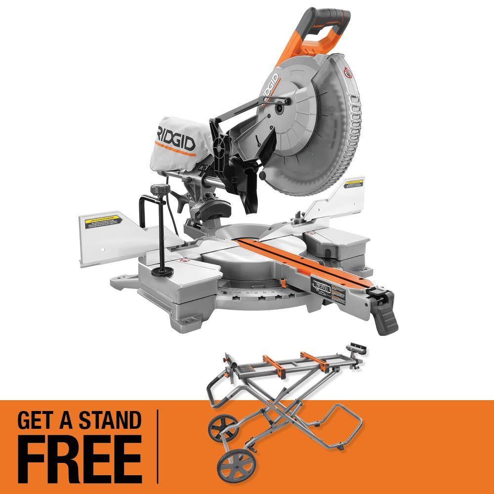 RIDGID 15 Amp 12 in. Corded Sliding Miter Saw and Universal Mobile Miter Saw Stand with Mounting Braces -  R4222-AC9946