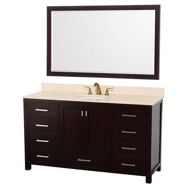 Wyndham Collection Abingdon 61 in. Vanity in Espresso with Marble Vanity Top in Ivory and Mirror-DISCONTINUED