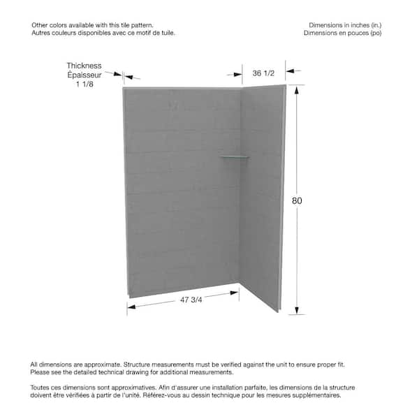 Utile 48 in. W x36 in. D x 80 in. H Composite Direct-to-Stud Two-Piece Corner Shower Wall Kit in Factory Rough Vapor