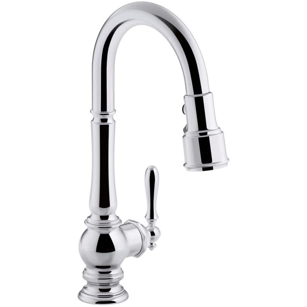 KOHLER Artifacts Single-Handle Pull-Down Sprayer Kitchen Faucet in Polished  Chrome K-99261-CP - The Home Depot