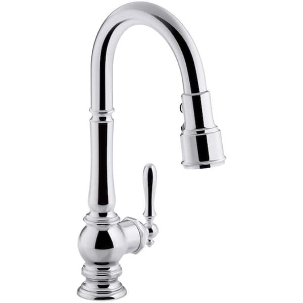 Photo 1 of Artifacts Single-Handle Pull-Down Sprayer Kitchen Faucet in Polished Chrome