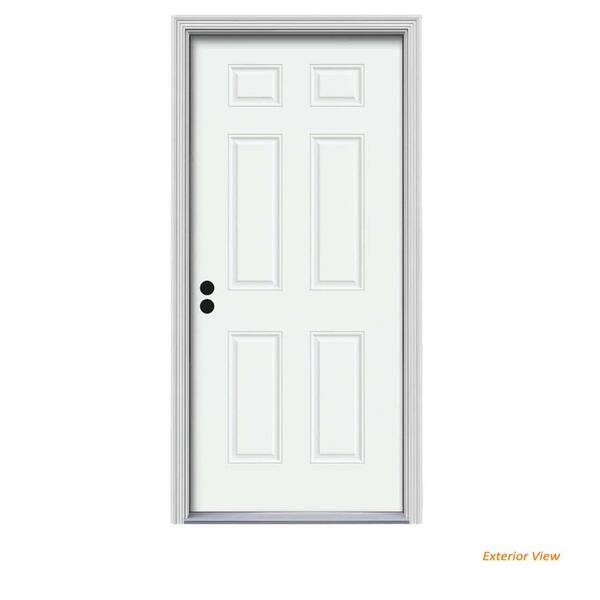 JELD-WEN 36 in. x 80 in. 6-Panel White Painted Steel Prehung Right