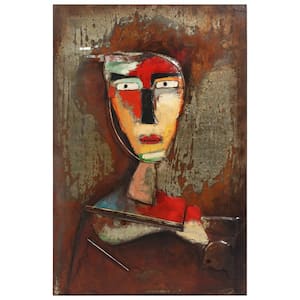 48 in. x 32 in. "Homme 3" Mixed Media Iron Hand Painted Dimensional Wall Art