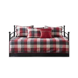 Pioneer 6-Piece Red Plaid Reversible Microfiber Daybed Daybed Bedding Set