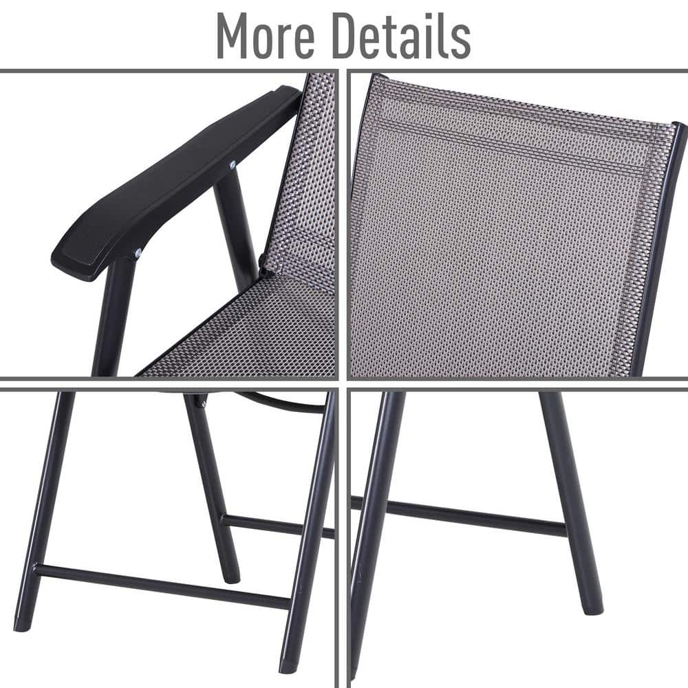 Gray Steel Folding Dining Chairs with Armrests, Set of 4